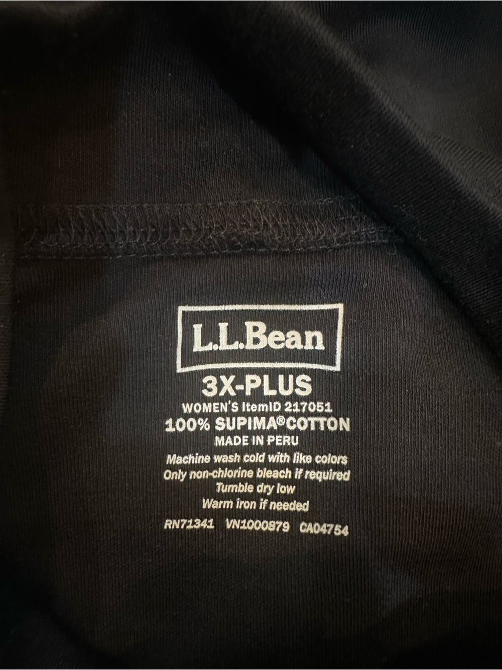 L.L.Bean Women’s 3X Plus Black Supima Cotton Mockneck Long Sleeve Top